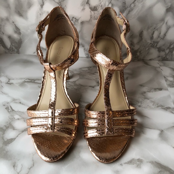 Enzo Angiolini Rose Gold Faux Snake Skin Strappy High Heels - Picture 2 of 15